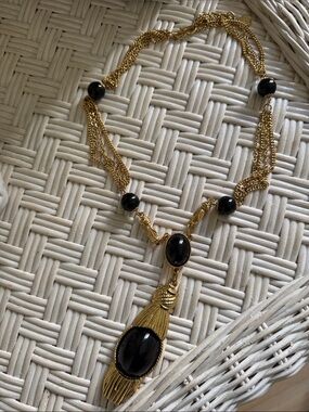 Trina Turk Gold-Tone Necklace with Black Stone Tassel